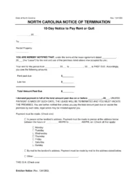 North Carolina 10-Day Notice to Quit | Non-Payment of Rent