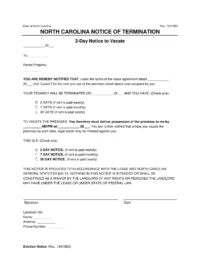 North Carolina 2-Day Lease Termination Letter