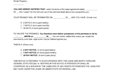 North Carolina 2-Day Lease Termination Letter