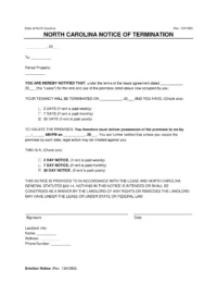 North Carolina 30-day Lease Termination Letter