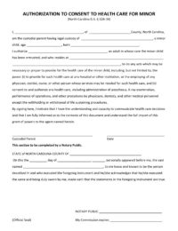 North Carolina Authorization to Consent to Health Care for Minor
