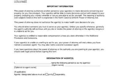 North Carolina Durable Statutory Power of Attorney Form