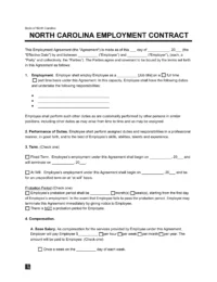 North Carolina Employment Contract Template