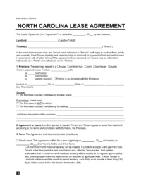 North Carolina Lease Agreement Template