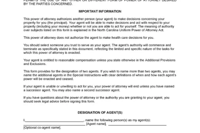 North Carolina Limited Power of Attorney Template