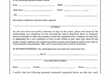 North Carolina Motor Vehicle Power of Attorney Form MVR-63