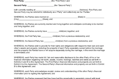 North Carolina Postnuptial Agreement Template
