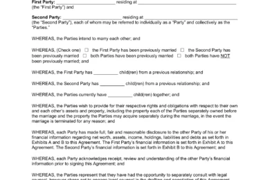 North Carolina Prenuptial Agreement Template