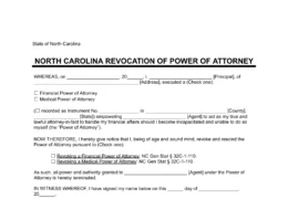 North Carolina Revocation of Power of Attorney Form