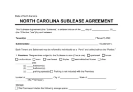 North Carolina Sublease Agreement Template