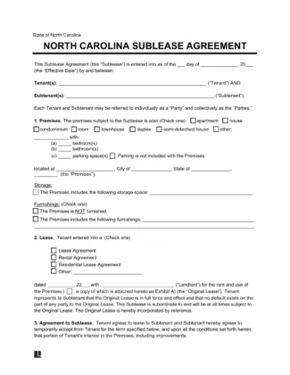 North Carolina Sublease Agreement Template