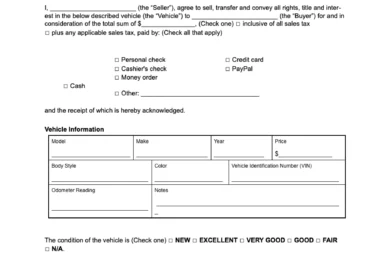 North Carolina vehicle bill of sale