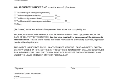 North Dakota Lease Termination Letter