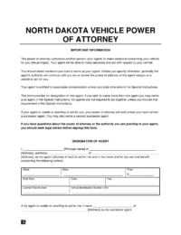 North Dakota Motor Vehicle Power of Attorney Form