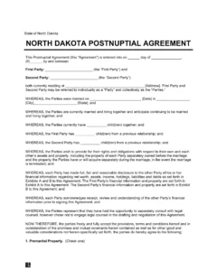 North Dakota Postnuptial Agreement Template