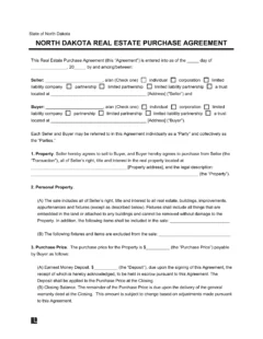 North Dakota Residential Purchase Agreement Template