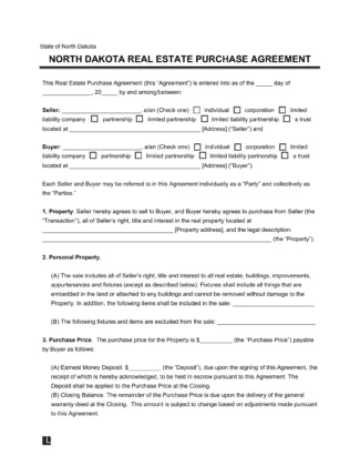 North Dakota Residential Purchase Agreement Template