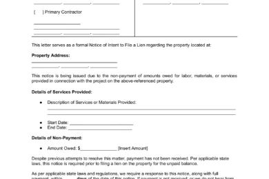 Notice of Intent to Lien template