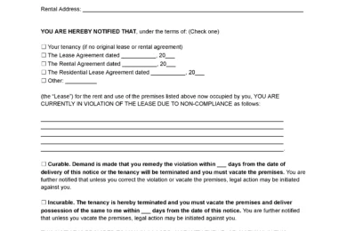 Notice to Comply or Vacate Template