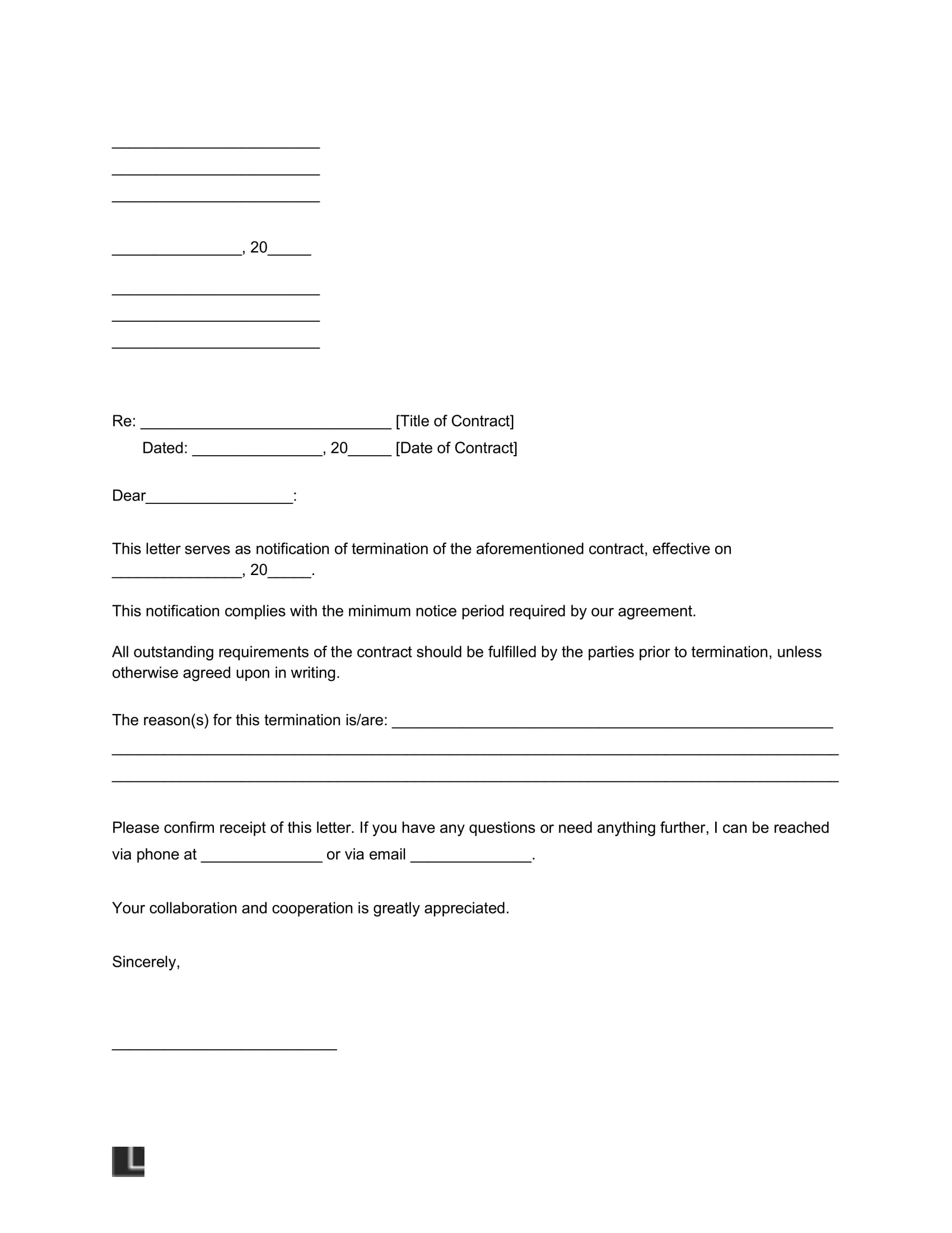 Notice of contract termination screenshot