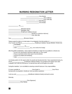 Nursing Resignation Letter Template