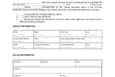 Odometer Disclosure Statement template