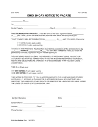 Ohio 30-Day Lease Termination Letter