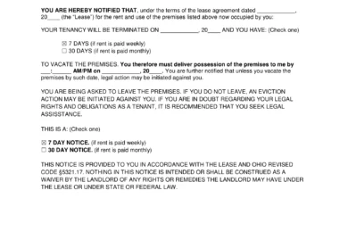 Ohio 7-Day Lease Termination Letter