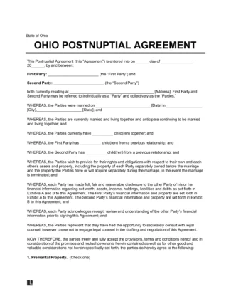 Ohio Postnuptial Agreement Template