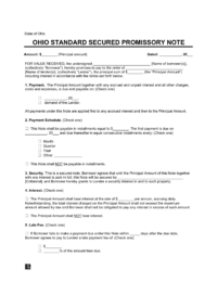 Ohio Standard Secured Promissory Note Template