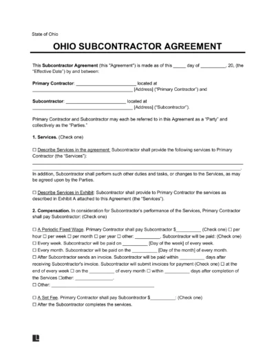 Ohio Subcontractor Agreement Template