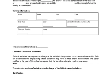ohio motor vehicle bill of sale