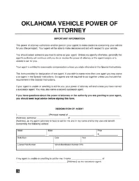 Oklahoma Motor Vehicle Power of Attorney Form