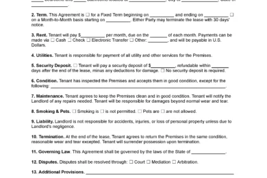 One Page Lease Agreement Form