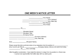 One Week's Notice Letter Template