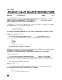 Oregon Standard Secured Promissory Note Template