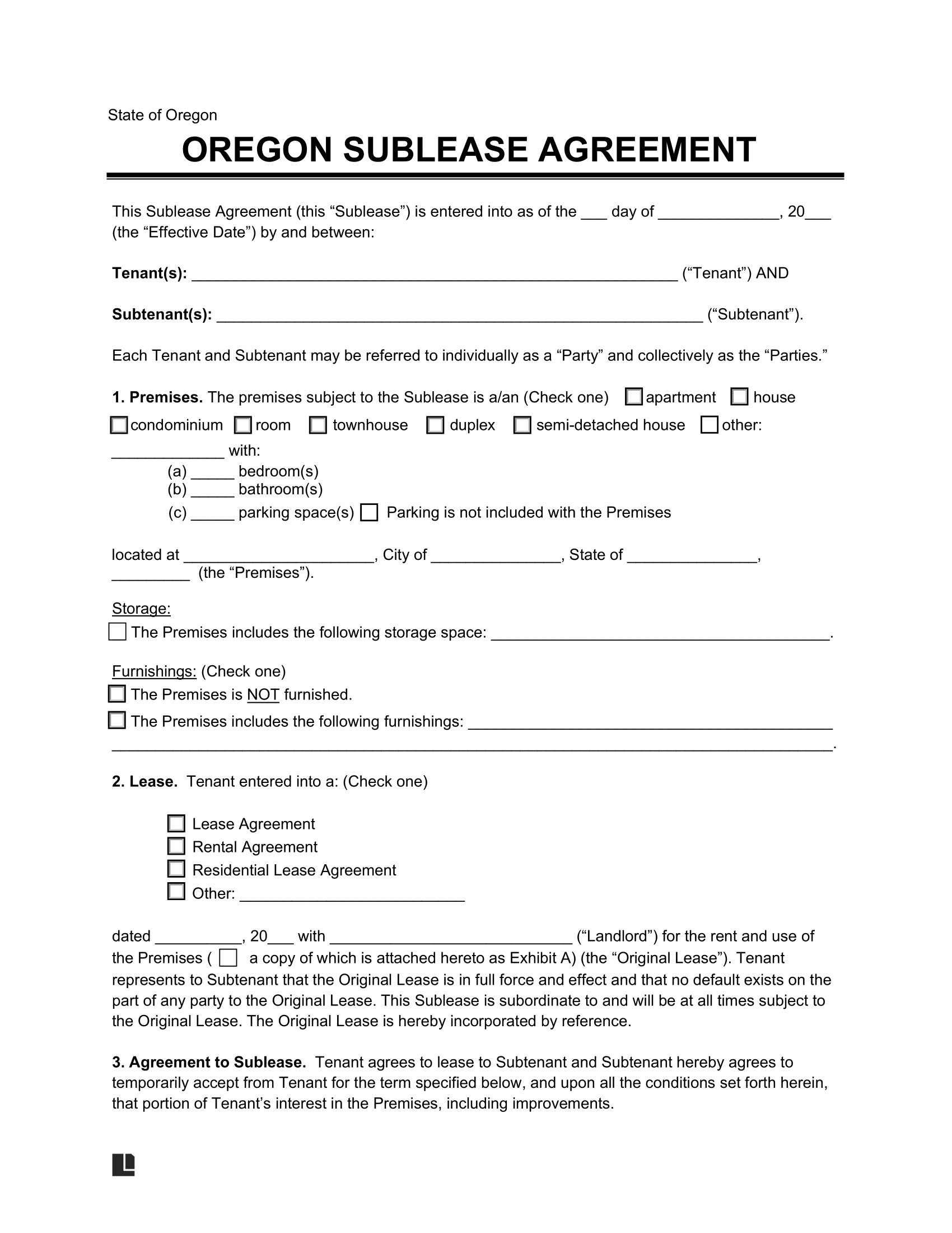 Oregon Sublease Agreement Template