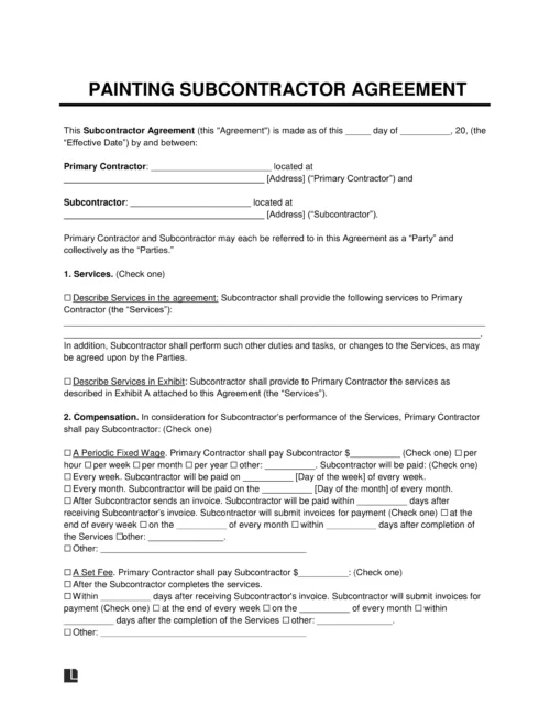 Painting Subcontractor Agreement Template