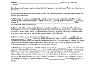 parking space lease agreement template
