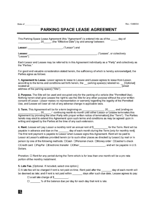 parking space lease agreement template