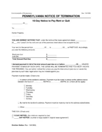 Pennsylvania 10-Day Notice to Quit | Non-Payment of Rent