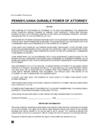 Pennsylvania Durable Power of Attorney Form