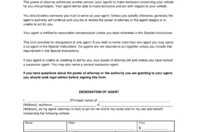 Pennsylvania Motor Vehicle Power of Attorney Form