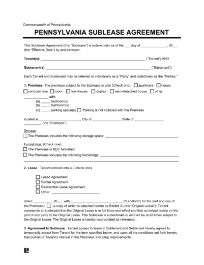 Pennsylvania Sublease Agreement Template
