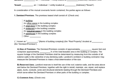 Percentage Lease Agreement Template