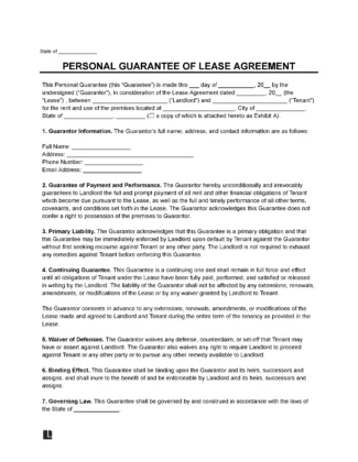 Personal Guarantee for Lease Agreement Template