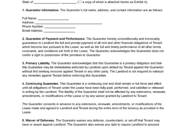 Personal Guarantee for Lease Agreement Template