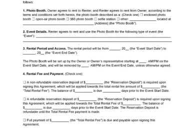 Photo Booth Lease Contract Template