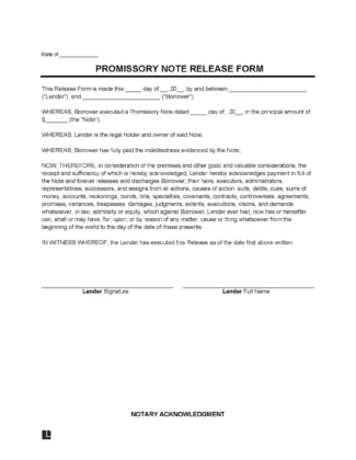 Promissory Note Release Form Template