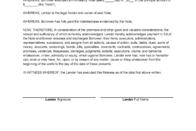 Promissory Note Release Form Template